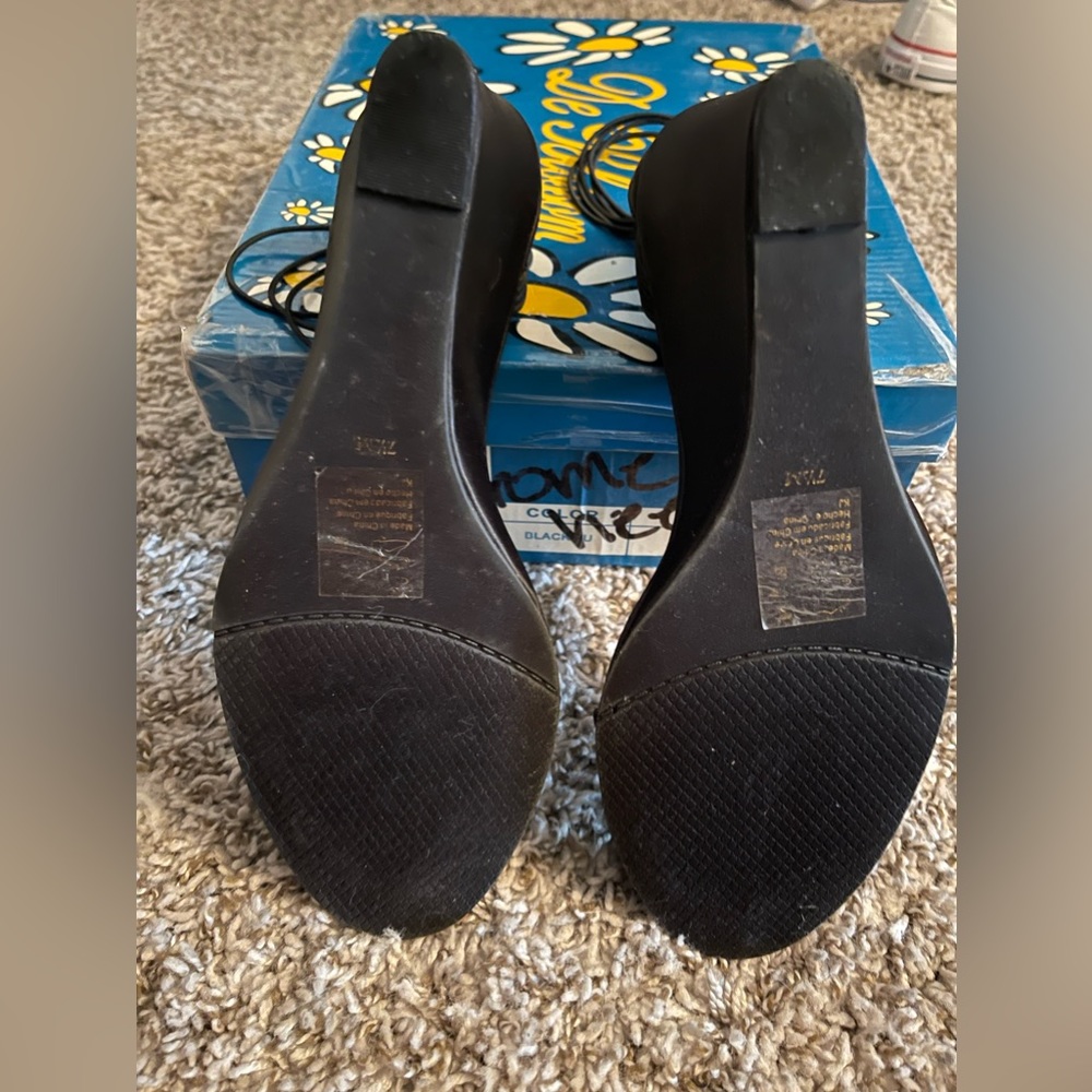 New York Transit Black satin heels